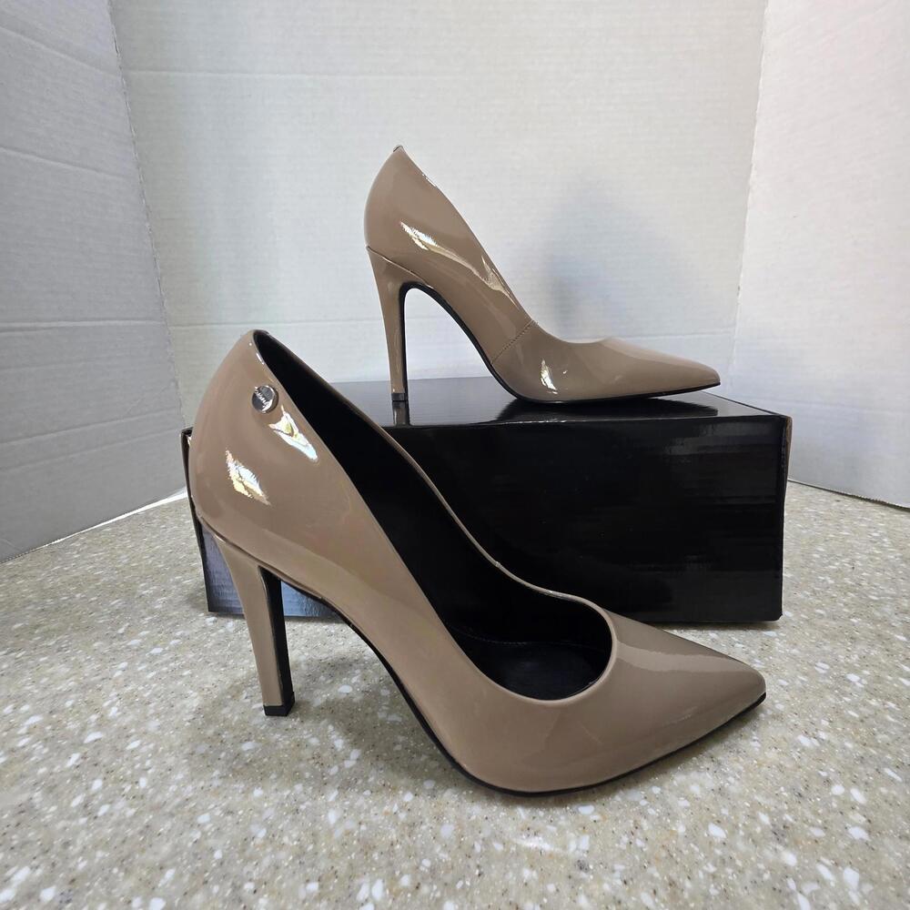 Calvin Klein Brady Taupe Stiletto Pointed Toe Patent Leather Pump Women's Size 6